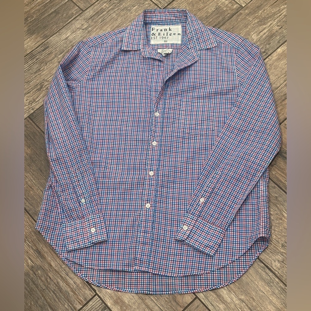 Frank & Eileen “Eileen” 100% Cotton pink blue white Gingham Button-up Shirt xxs